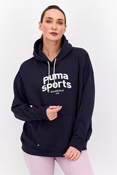 Puma هوديات رياضية نسائية مطرزة للاستخدام الخارجي، باللون الأزرق الداكن