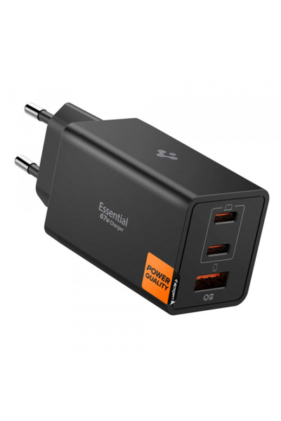 Spigen Incarcator Retea Essential, 67W, 3.25A, 1 x USB-A - 2 x USB-C, Negru