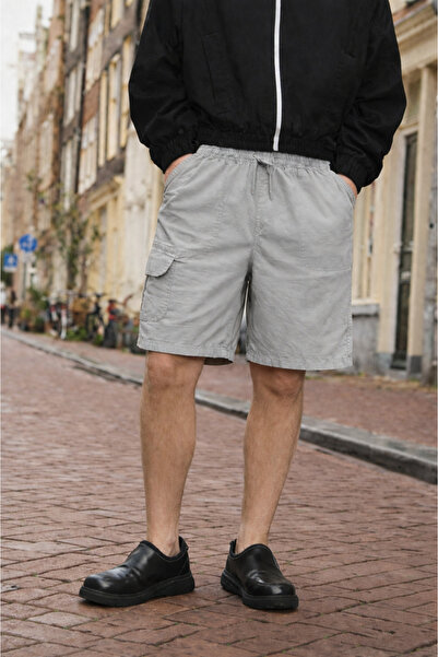 DAMGA JEANS Men's Premium Jogger Relax Cargo Pocket Stone Linen Shorts
