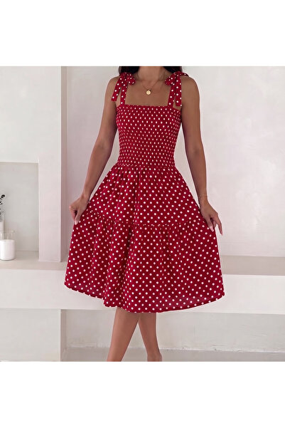 YUSUF CAN KARATAŞ KARATAŞ GİYİM Women's Burgundy Polka Dot Skirt with Ruffles...