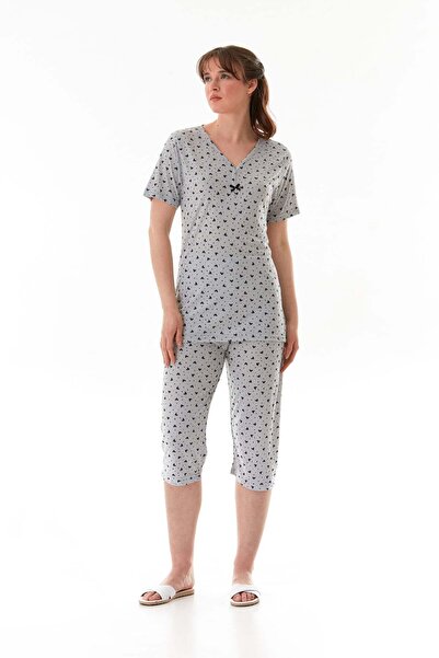 Fulla Moda Herzgemustertes Kurzarm-Capri-Pyjama-Set