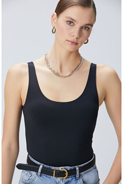 Network Siyah Jarse Bodysuit T-shirt