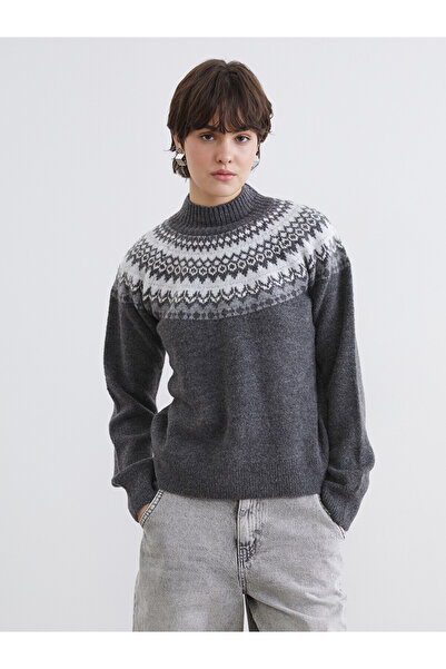 LC Waikiki Nevavm Xside Gray Half Turtleneck Patterned Women's Knitwear Sweat...