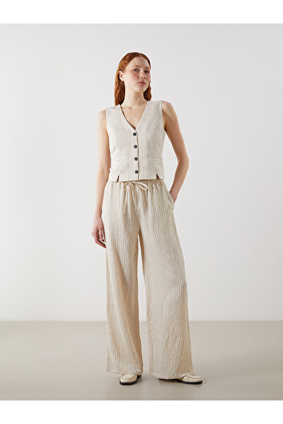 LC Waikiki Trendlucky Women's Striped Trousers with Elastic Waist and Contrast