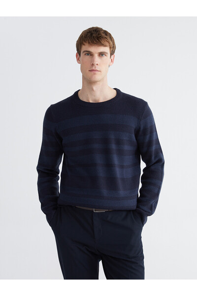 LC Waikiki Nevavm Farkıyla Lcwaikiki Classic Navy Blue Knitwear Striped Oval ...