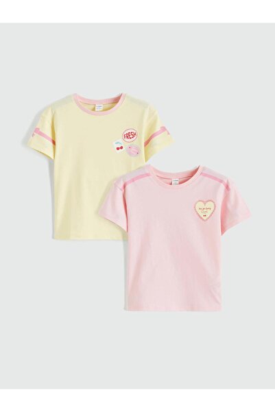 LC Waikiki Trendlucky Girls' T-Shirt with Oval Collar and Printed Design, Pac...