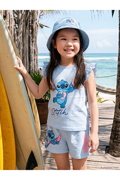 LC Waikiki Trendlucky with Difference Lilo & Stitch Printed Ruffle Girls' T-S...