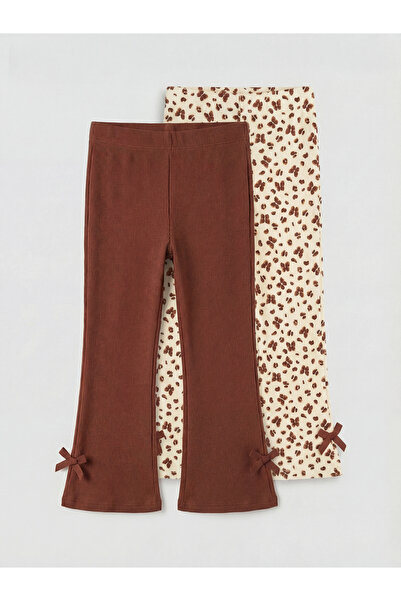 LC Waikiki Ecru Flared Girls' F Corded Fabric Leggings Pants 2-Pack