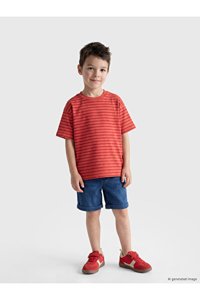LC Waikiki Original Oval Collar Striped Boys' T-Shirt