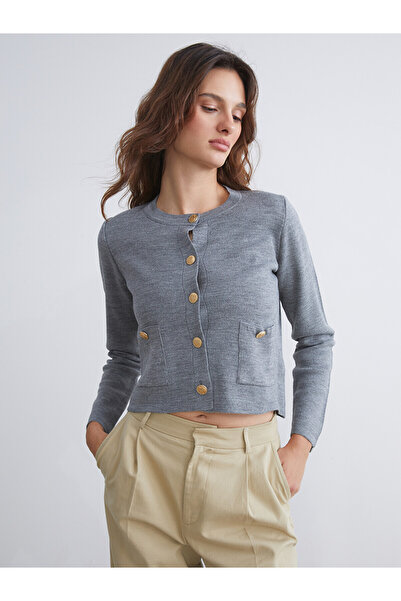 LC Waikiki Lcw Vision Anthracite Knitwear Plain Women's Cardigan with Nevavm ...