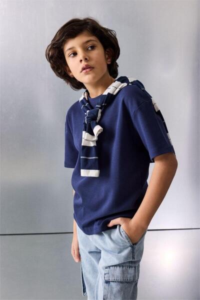 DeFacto Oversize Navy Blue Boy's T-Shirt G6486A8/Nv31