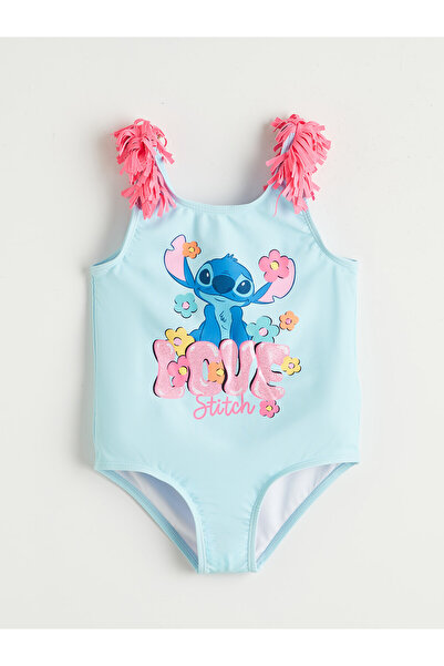 LC Waikiki Blue Stitch Printed Girls' Swimsuit