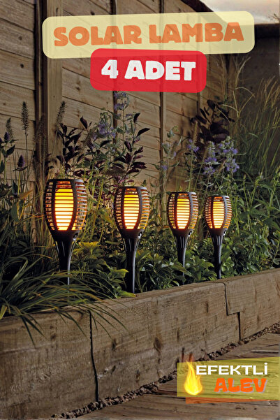 Hubstein 4 Adet Alev Efektli Meşale Solar Led Güneş Enerjili Bahçe Lambası Ay...