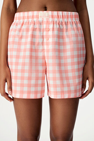 Penti Pembe Rahat Club Gingham Pötikare Desenli Şort Pijama Altı