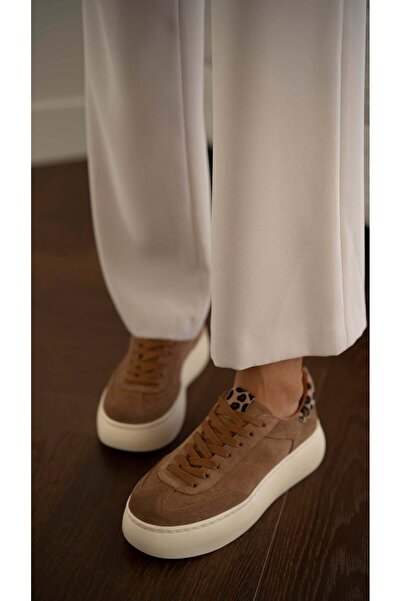 ECENİN BUTİĞİ Baena Camel Suede Genuine Leather Women's Sports Shoes