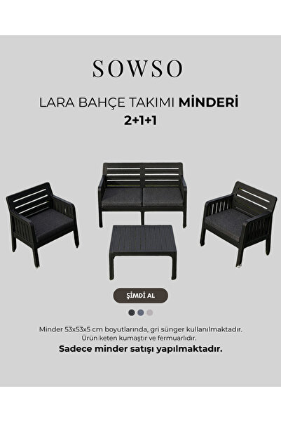 SOWSO 4 Adet Minder Takımı 53*53*5 Cm | Lara Bahçe/Balkon Oturma Grubu Uyumlu...
