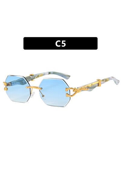 choice2 Blue Rimless Square Sunglasses Men With Hexagon Retro Frameless Sun G...