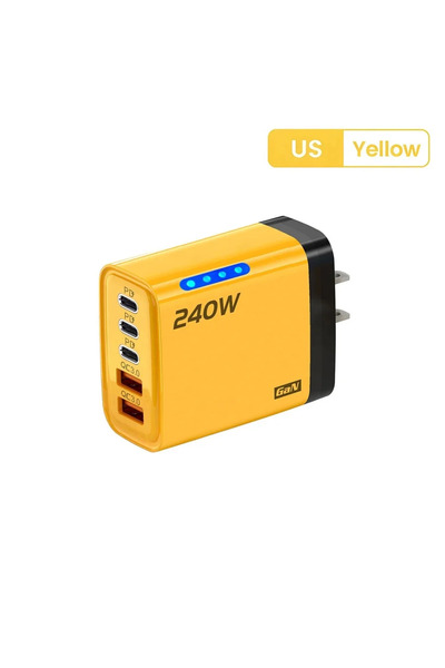Choice شاحن مكتبي 5 في 1 بتقنية GaN USB-C، قابس أمريكي أصفر، بقدرة 240 واط، ش...