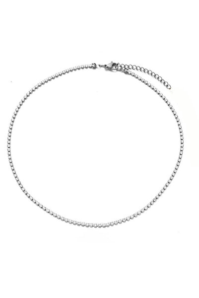 Choice 35cm and 5cm Silver Color 2mm Tennis Chain Choker Necklace Female Silv...