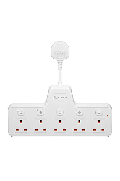 Choice1 قابس بريطاني أبيض بدون منفذ USB، شريط طاقة 2500 واط، قابس تيار متردد ...