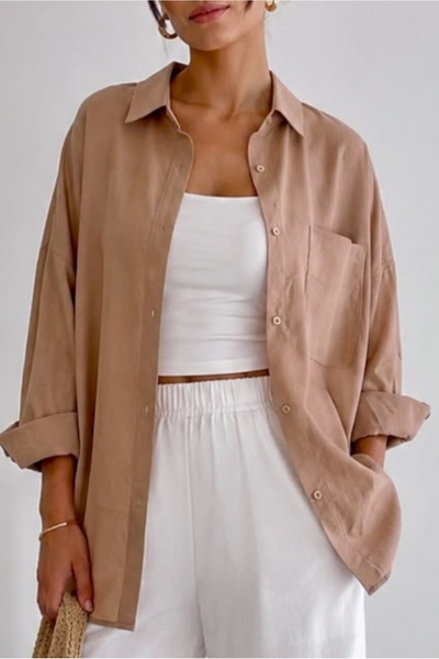 NUDEQUEEN Linen Textured Cotton Single Pocket Oversize Shirt - KGT-KU3435