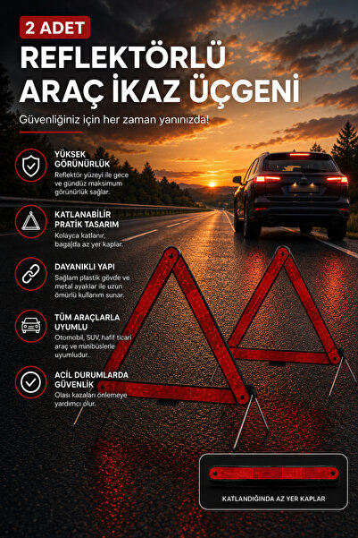 SerBugo Üçgen Reflektör Metal Ayaklı Katlanabilir Uyarı İkaz Reflektörü 2 ADET