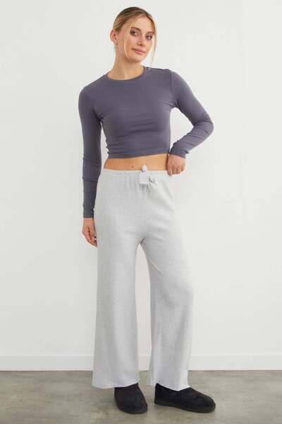 Fulla Moda Basic Fitilli Beli Lastikli Pantolon