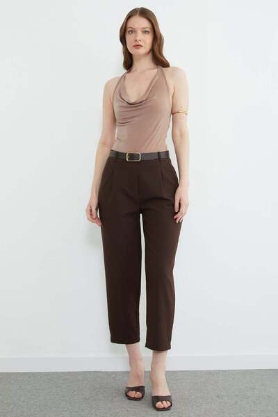 Fulla Moda Belt Detail Pleated Pocketed Trousers