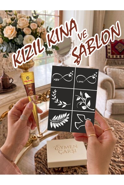 EYMEN ÇARŞI /Kına Kalıbı ve Kına/6 Farklı Desen Kına Şablonu ve Kızıl Hint Kı...