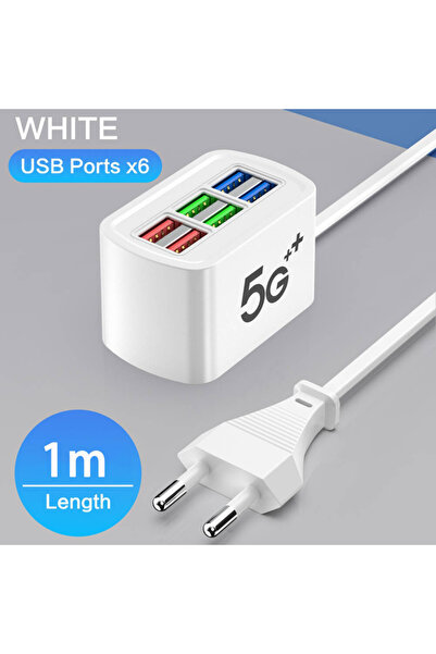 Choice موزع طاقة أبيض بستة منافذ USB للشحن السريع، محطة شحن مكتبية، سلك بطول ...