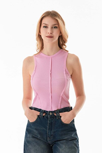 Fulla Moda Body crop cu cusături cu gât cu nervuri