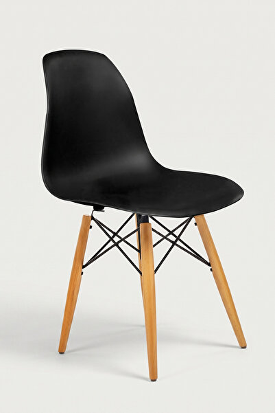 Seduna Siyah Eames Sandalye - Natural Ahşap Ayaklı