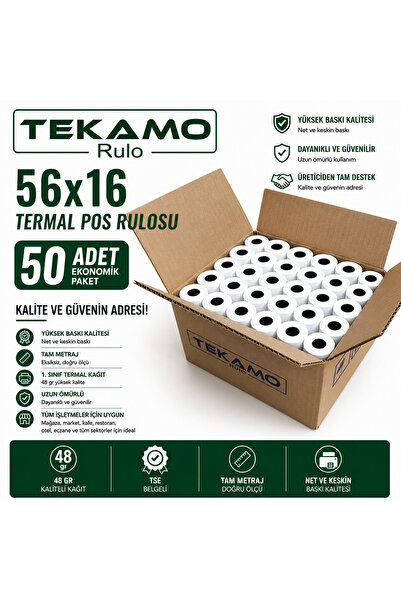 Tekamo 56x16 Yazar Kasa Pos Rulosu ( 50 Adet ) Rulo Kağıt