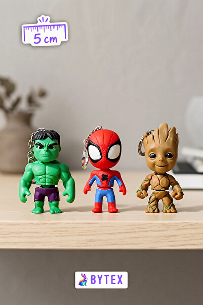BytexStore Marvel Süper Kahraman Anahtarlık Seti 3'lü – 3D Baskı Figür Anahta...