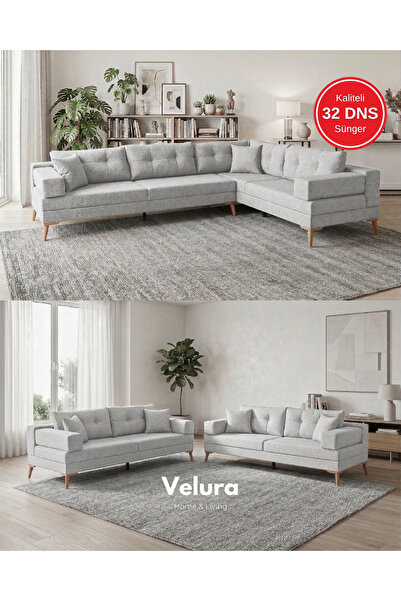 Velura Home & Living Zeri (Pufsuz) Yataklı Puzzle Modüler Köşe Koltuk Takımı ...