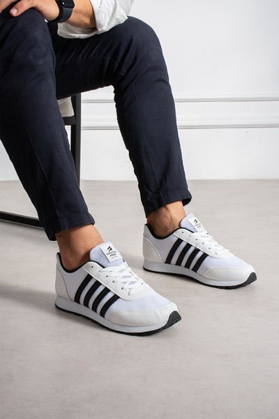 en7 Beyaz Siyah Unisex Sneaker Spor Ayakkabı Günlük Rahat Hafif Konforlu Bağcıklı Yumuşak Taban Yürüyüş Ayakkabısı MSR09