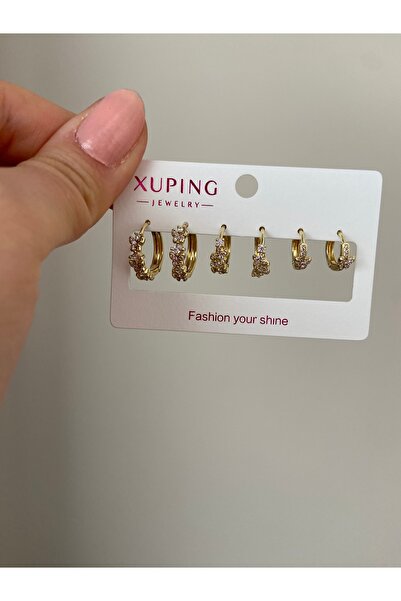 Anetta Jewelry Kadın altın renk zirkon taşlı şık halka xuping çelik küpe seti...