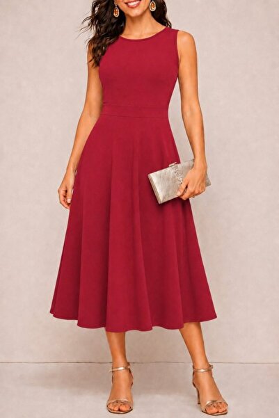 Generic Brand Rochie midi Janjan din crep cu bretele și decolteu rotund pentr...