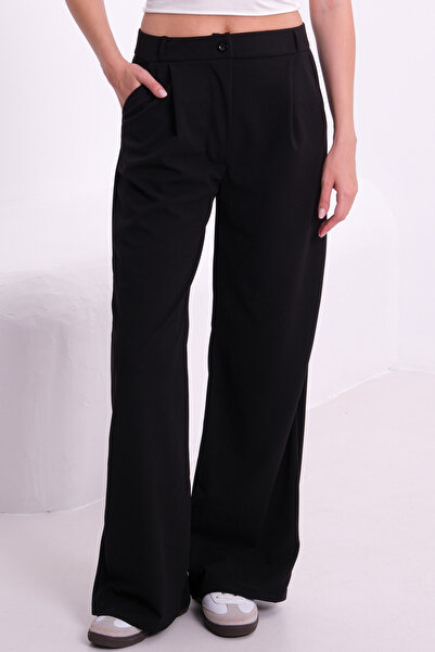 COTTONLAB Black Double Pocket Women's Palazzo Trousers