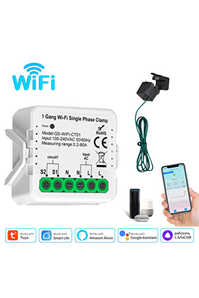 Choice1 1CH Tuya Smart Energy Meter WiFi Dual Phase Clamp Electricity Meter C...