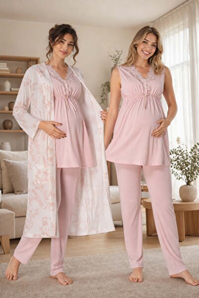 ByLohusa Effortt Pembe Sabahlıklı Lohusa Pijama Takımı