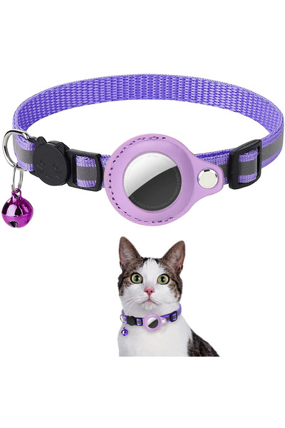 Choice Adjustable 22-32cm purple Cat AirTag Holder Collar Breakaway Reflectiv...