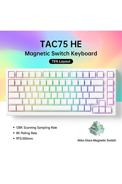 Choice لوحة مفاتيح AKKO TAC75 HE بيضاء بثلاثة مفاتيح مغناطيسية، لوحة مفاتيح أ...