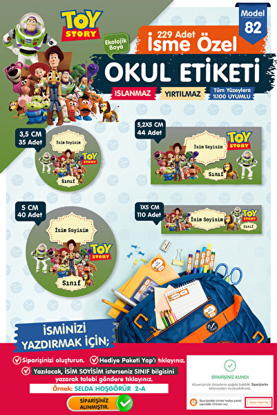 t tuğset etiket Okul Etiketi Toy Story Kalem Defter Etiketi Özel İsim Yazılab...