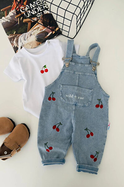 Minigimin Cicileri My Little One's Cherry Embroidery Detailed Baby Girl Overa...
