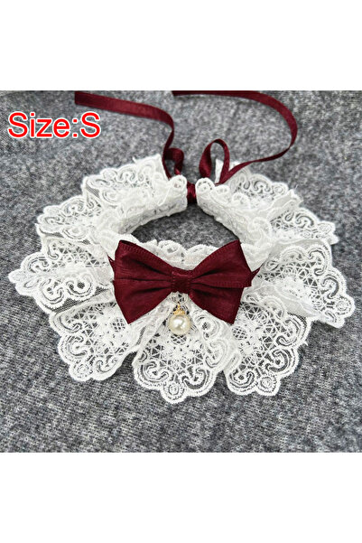Choice Red Cute Cat Bow Collar Lace Floral Aesthetic Cats Bowtie Collar Bow T...