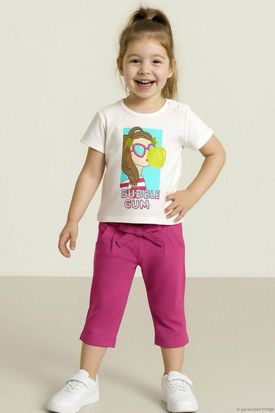 Breeze Girl's Tights Set Gum Queen Girl Printed 1.5-5 Years Old, Ecru