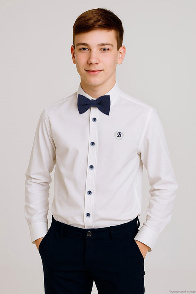 Breeze Boy's Shirt with Bow Tie, Age 8-12, White