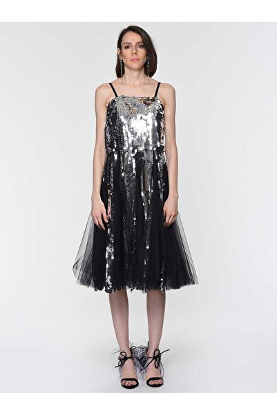 Roman Asklı Payetli Tüllü Gece Elbisesi Gümüş Y1911337_078