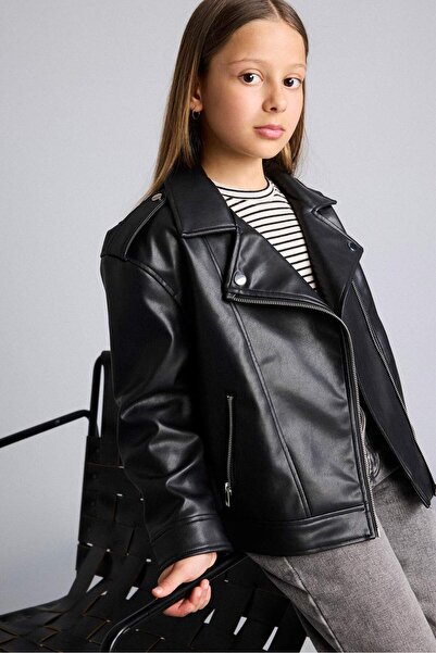 DeFacto Waterproof Zippered Faux Leather Jacket Coat Girls C4976A824Au